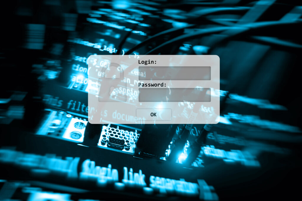 A close-up of a login and password prompt on a computer screen with code in the background, highlighting security aspects of "residential ISP solutions."