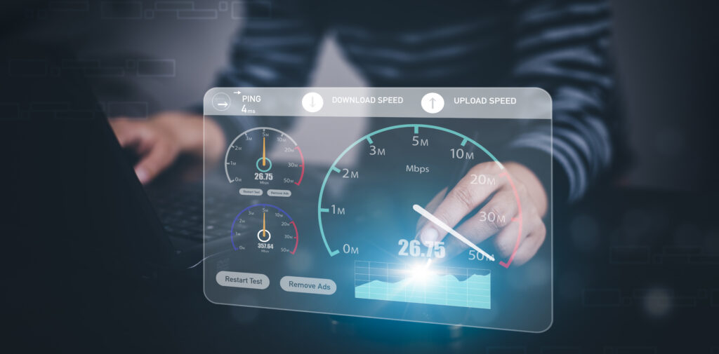  A conceptual image of measuring download and upload speeds, emphasizing the need for better connectivity. Keywords: "how to improve internet speed," "speed test," "internet performance."